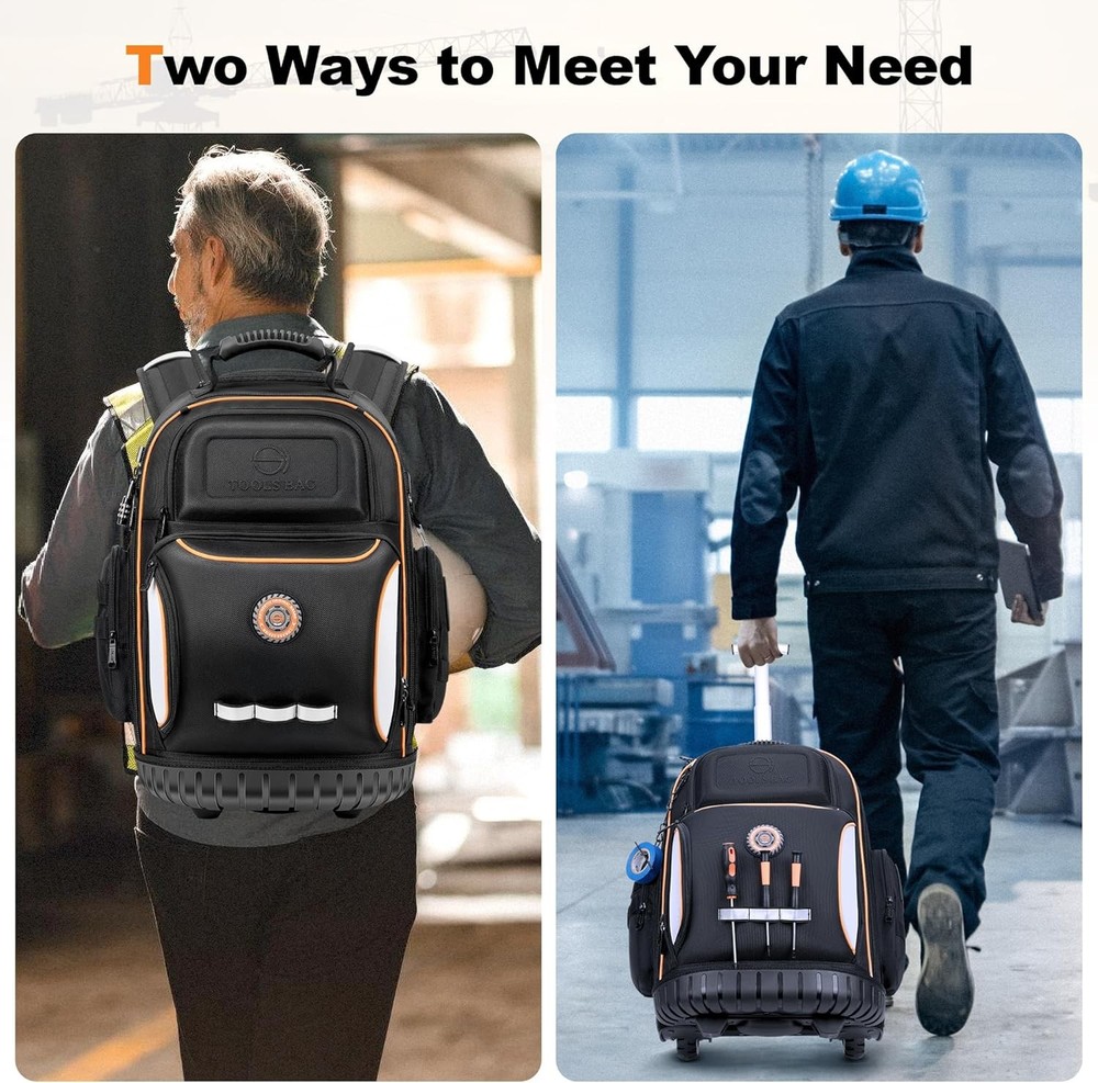 Rolling Tool Backpack with Wheels, 75 Pockets & Lock for Electricians