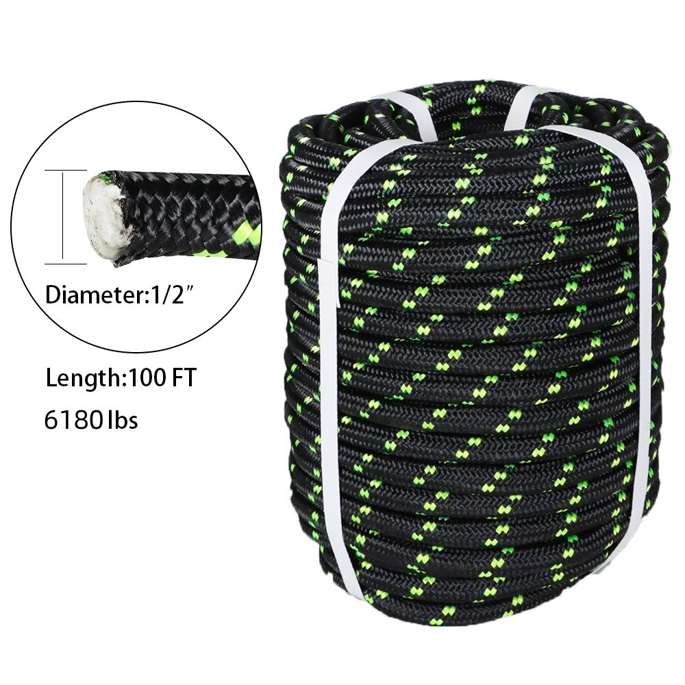 1/2" × 100' Double Braid Polyester Rope 6180Lbs Breaking Strength Bull Rope