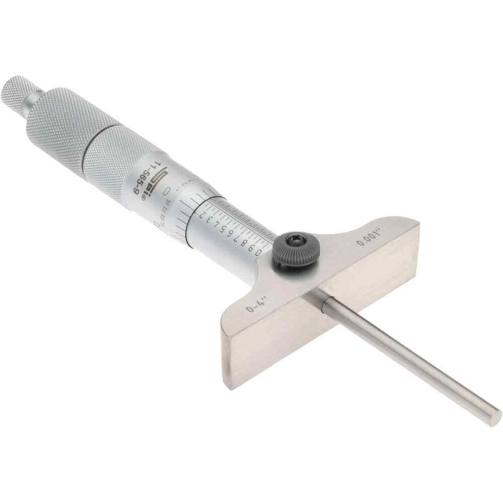 SPI 0 to 4" Range, 4 Rod, Mechanical Depth Micrometer Ratchet Stop Thimble, 2...