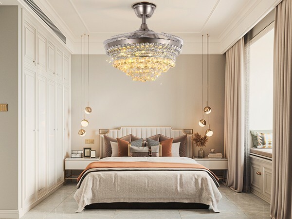 42" invisible crystal ceiling fan light remote control three colors Scalable