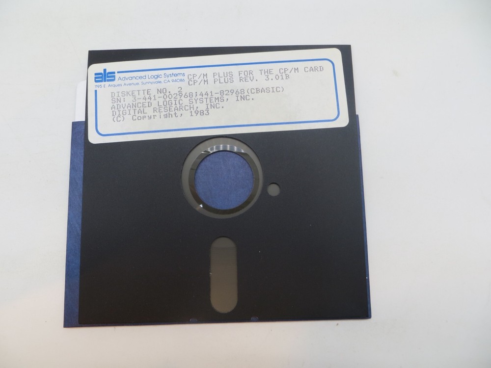 CP/M PLUS REV. 3.01B 5.25" Floppy Disk 1983 Advanced Logic Systems Inc. #4038