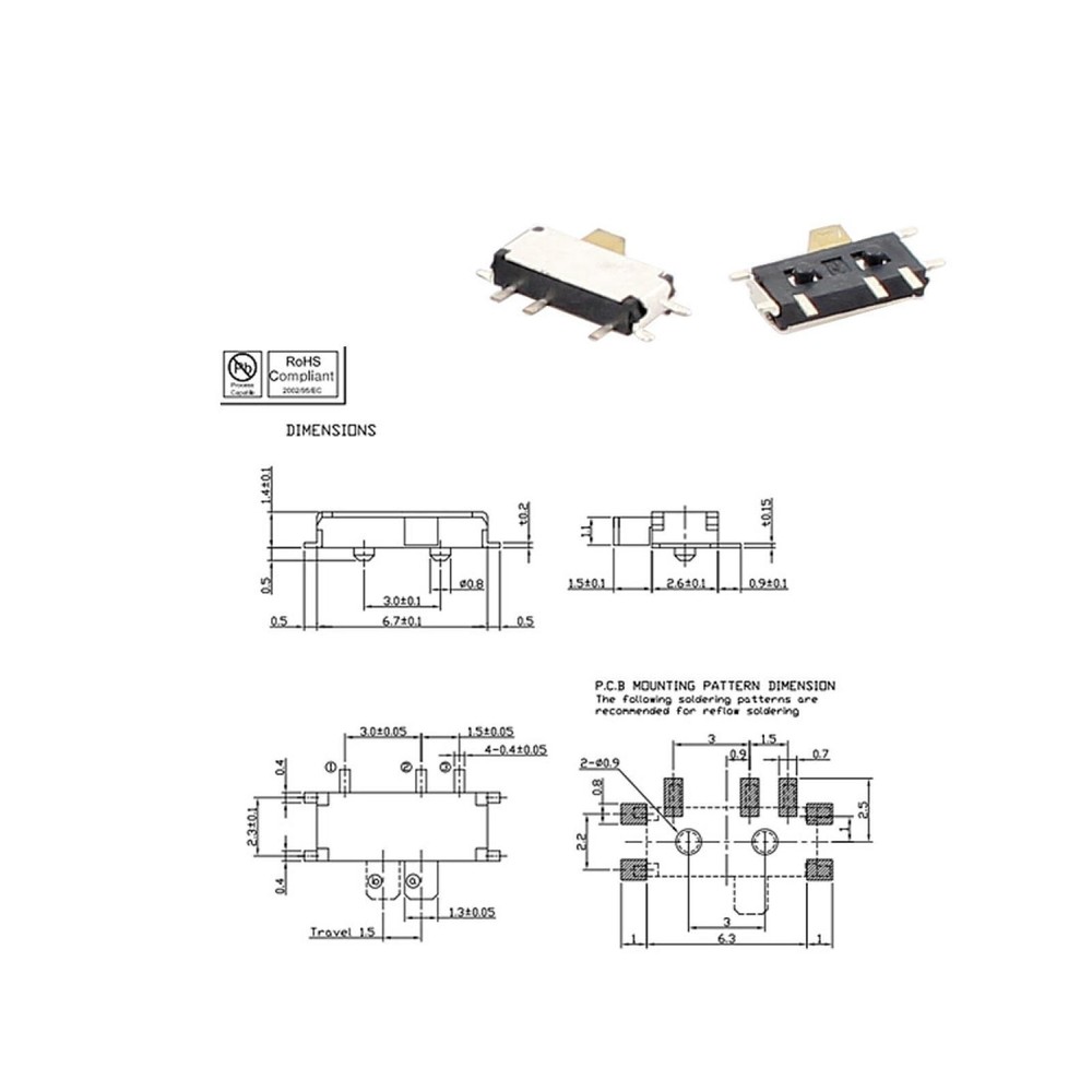 30 Pcs 1P2T SPDT Horizontal Mini Surface Mounted Devices SMT Slide Switch