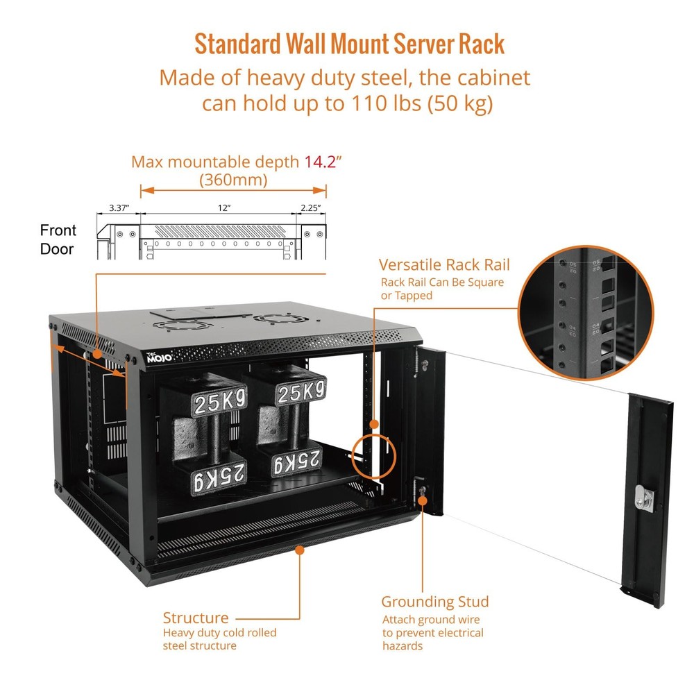 6U Wall Mount Server Cabinet IT Network Rack Enclosure Lockable Door and Side...