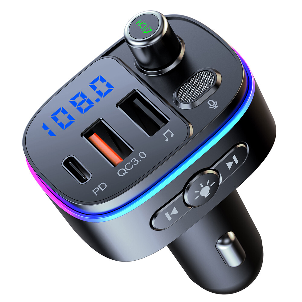 PD TYPE-C/QC3.0 USB QUICK CHARGER BLUETOOTH WIRELESS V5.0 CAR FM TRANSMITTER US