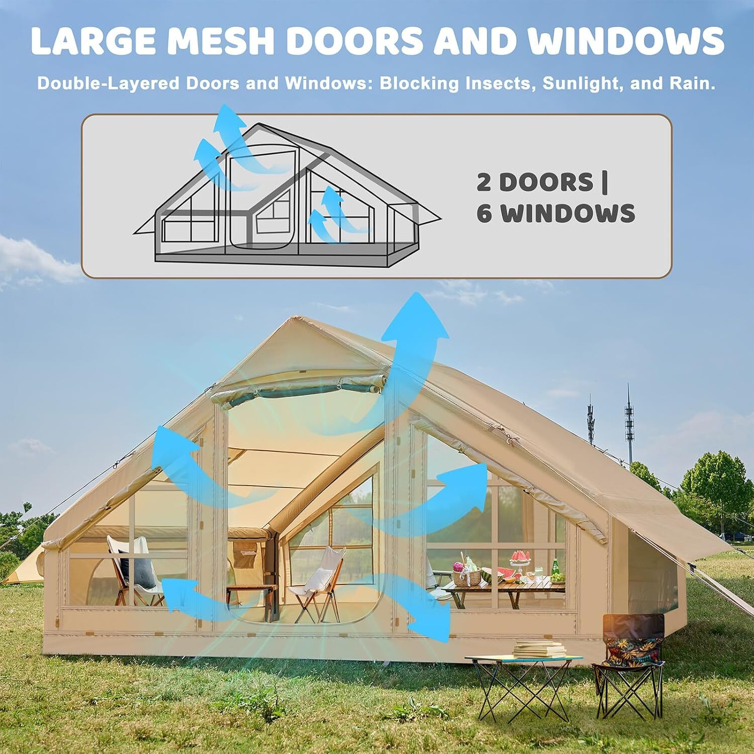 NAIZEA Inflatable Tents for Camping, Blow Up Tent & Hand Pump Stove Jack 6Person