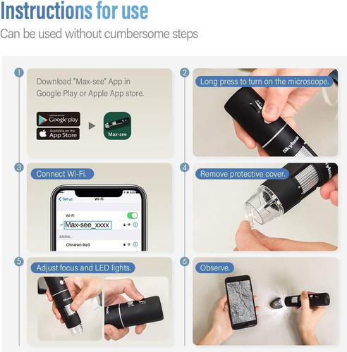 Wireless Digital Microscope, Skybasic 50X-1000X Magnification WiFi Black