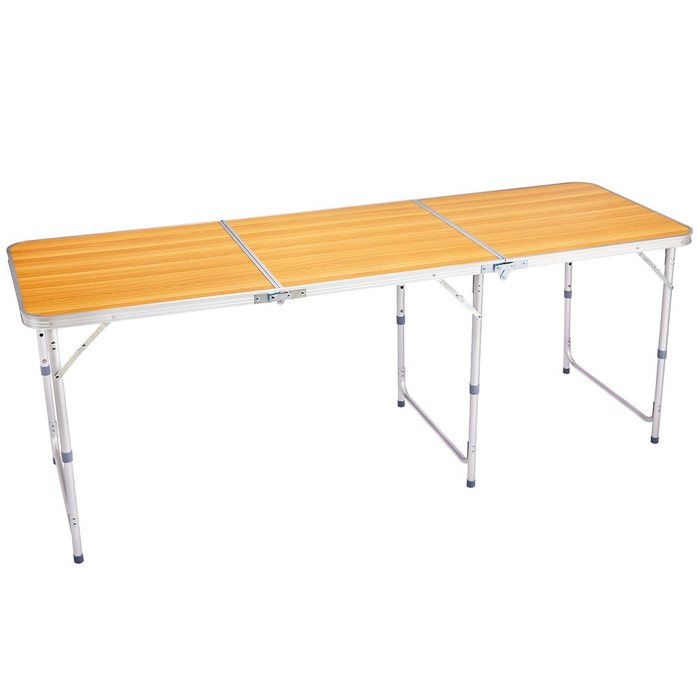 6ft Aluminum Alloy Folding Table Wood Grain Color