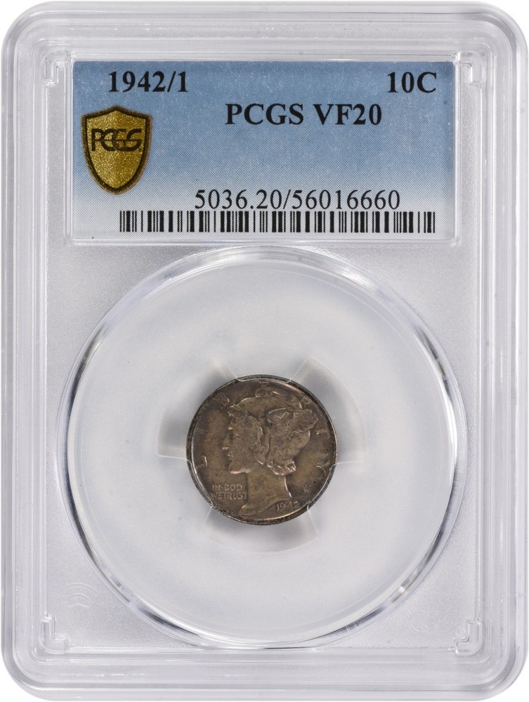 1942/1 Mercury Silver Dime VF20 PCGS
