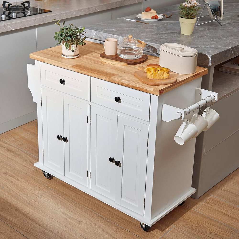 Kitchen Island Cart with Solid Wood Top, 35.4" Width Mobile Carts with Storage C