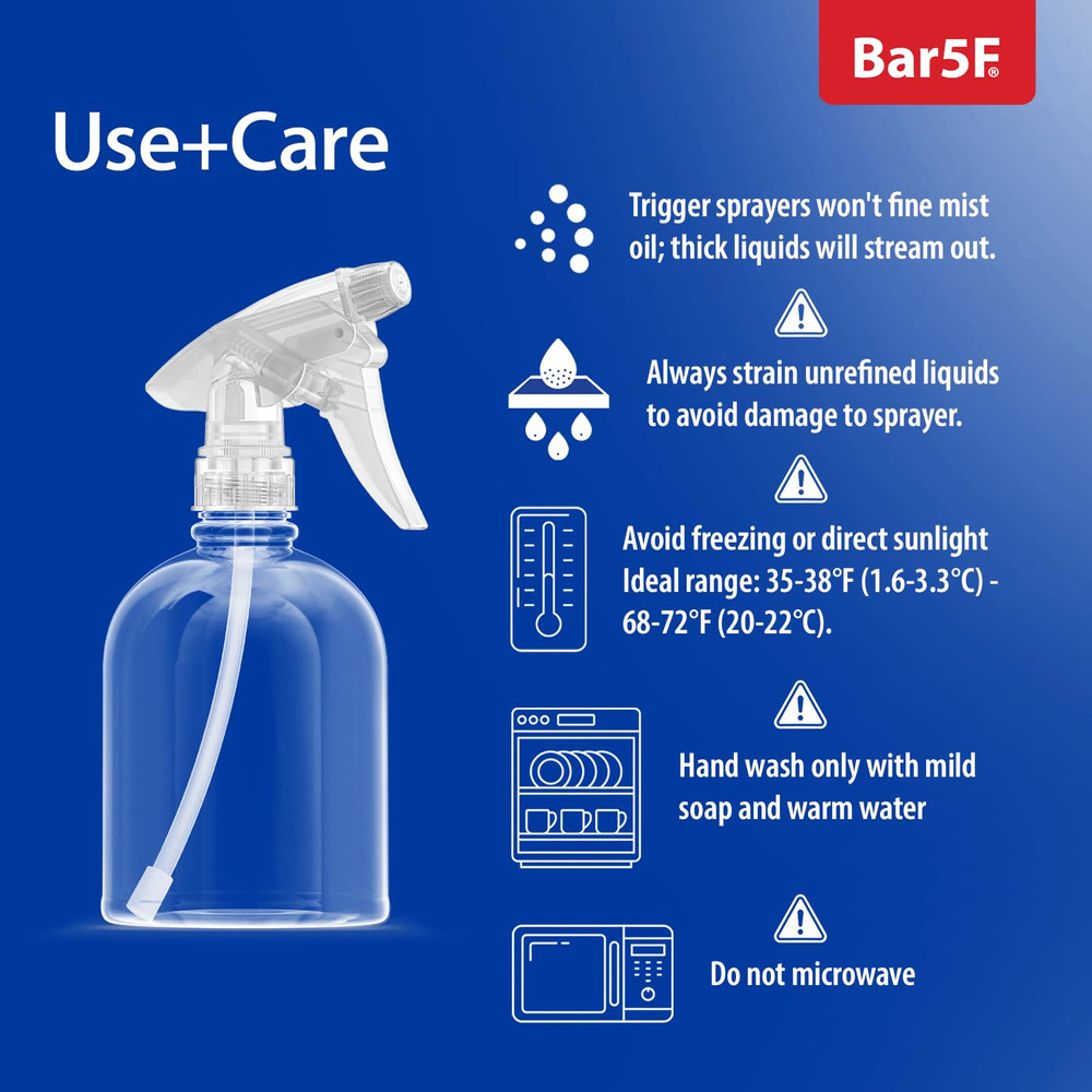 Bar5F Plastic Spray Bottle, 16 Oz | Leak Proof, Empty, Clear, Trigger Handle, Ad