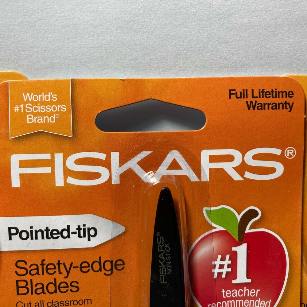 Fiskars Scissors 3 Pairs Pointed Tip Blue Space Planets Non Stick Coating 5"