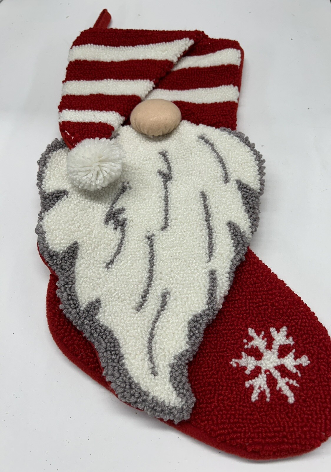 Jingles & Joy Red & White Stripes Gnome Santa Hat Christmas Stocking 21”