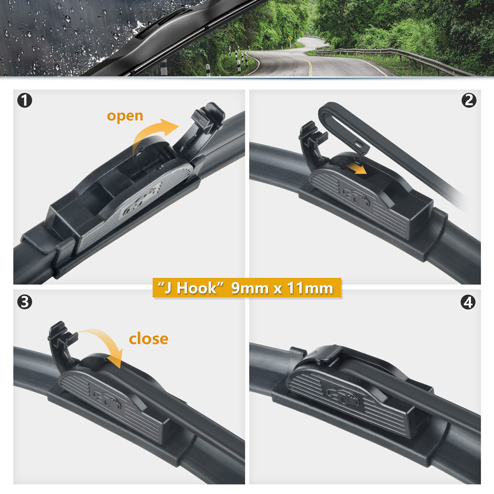 Pair Windshield Wiper Blades J-hook Quality 22" & 22" Inch Bracketless Frameless