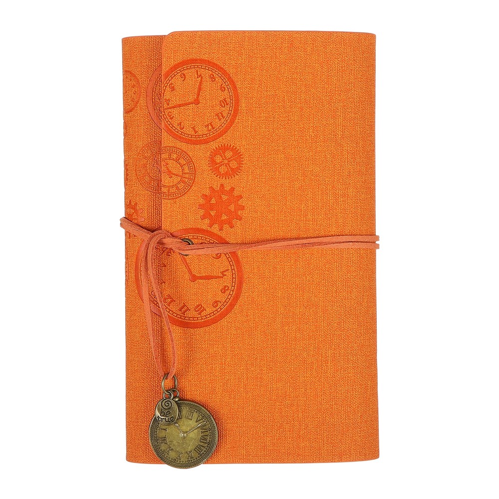 A6 PU Leather Notebook, 160 Pages 100 Gsm Gear Design Journal (Orange)