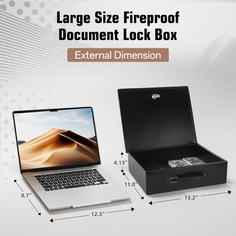 Fireproof Document Box, Fire Resistant Safe Box with Key Lock for Home, Porta...