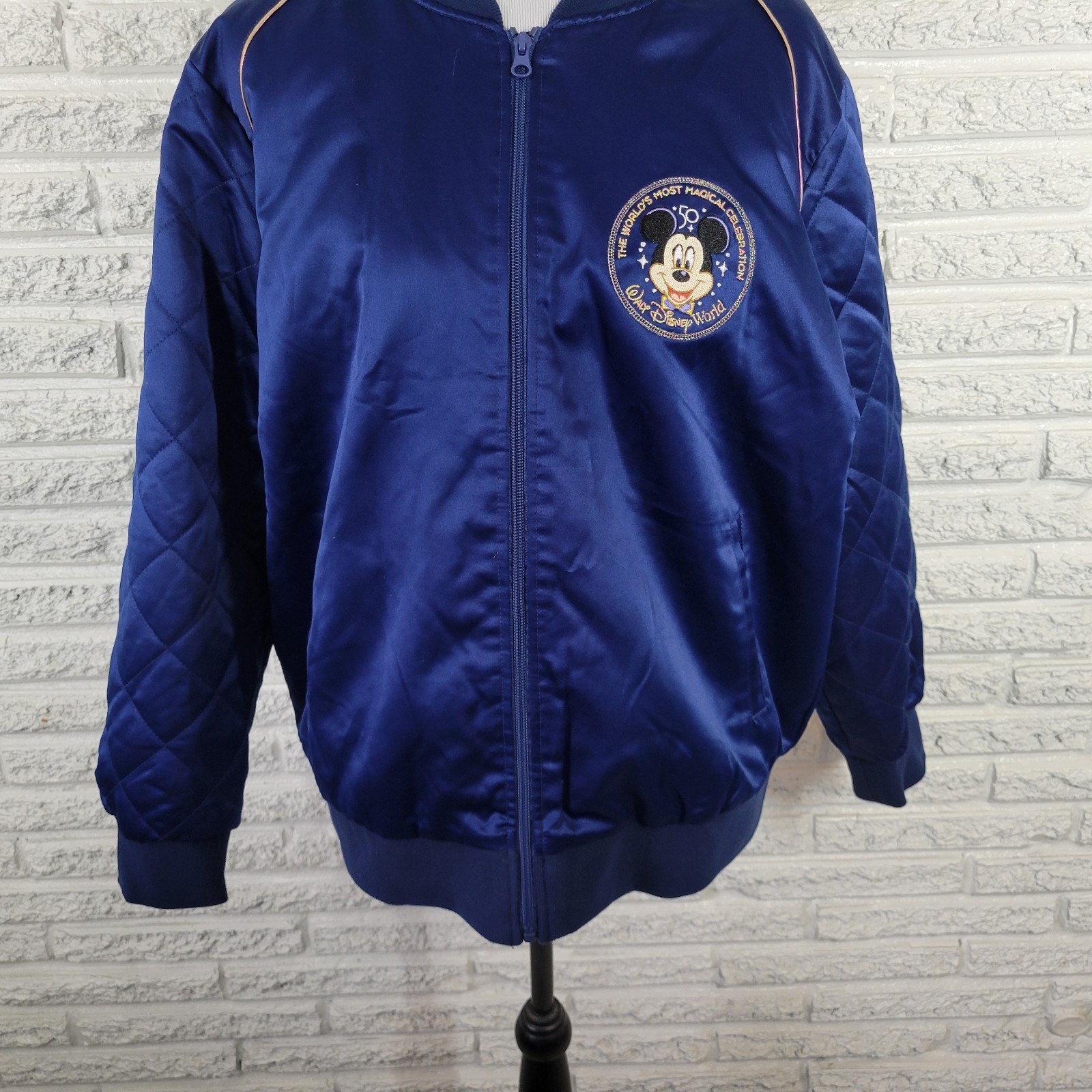 Walt Disney World 50th Anniversary Womens Jacket 1X Blue Embroidered Zip Up Logo
