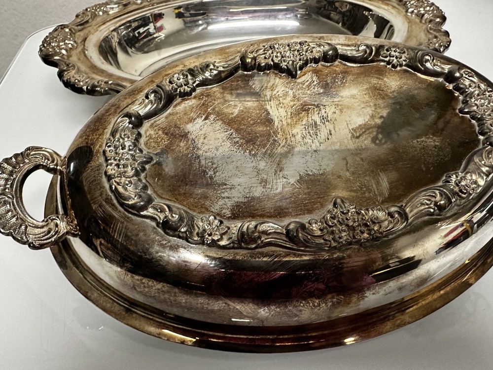 Poole Lancaster Rose Silverplate Oval Footed Vegetable Serving Bowl