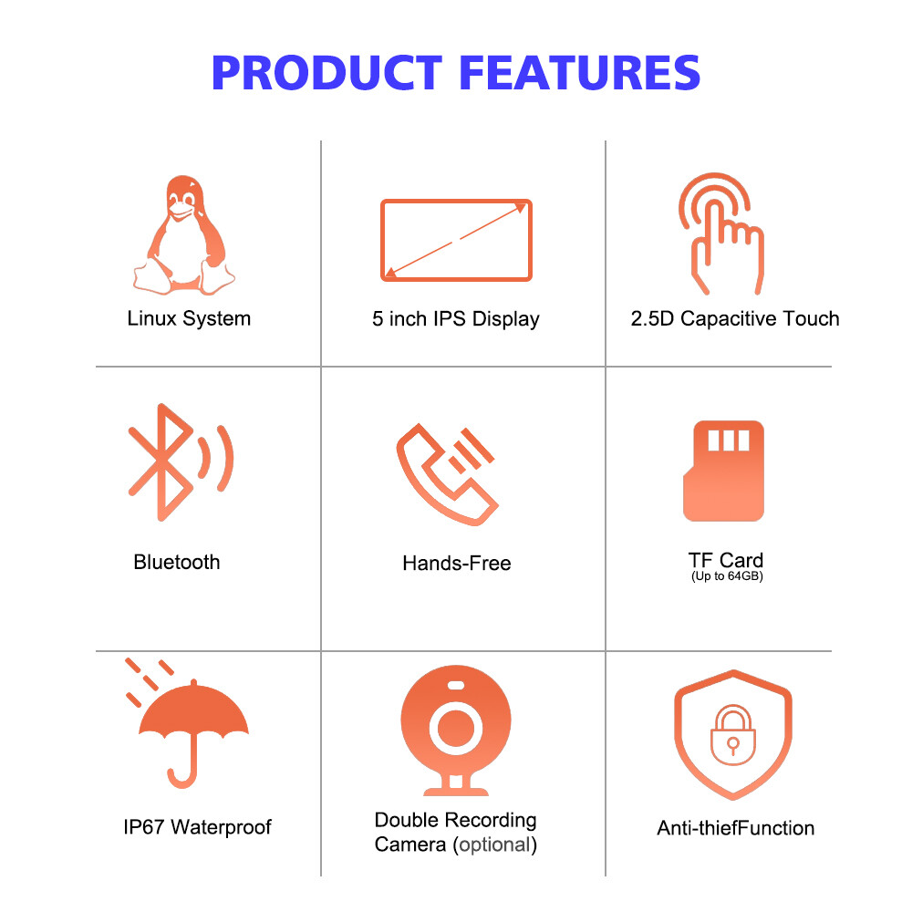5Inch Linux System Motorcycle Navigator Buildin Carplay&Android Auto WaterProof