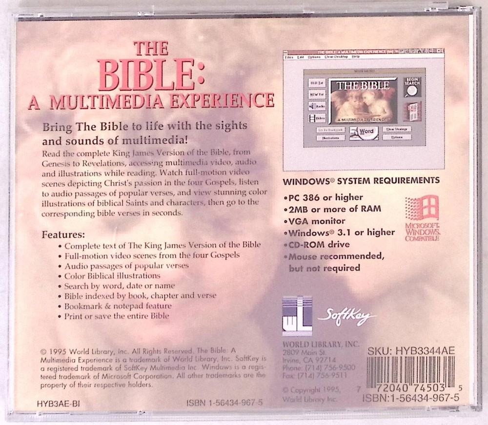 THE BIBLE: A MULTIMEDIA EXPERIENCE PC CD-ROM, 1995 CD 5823