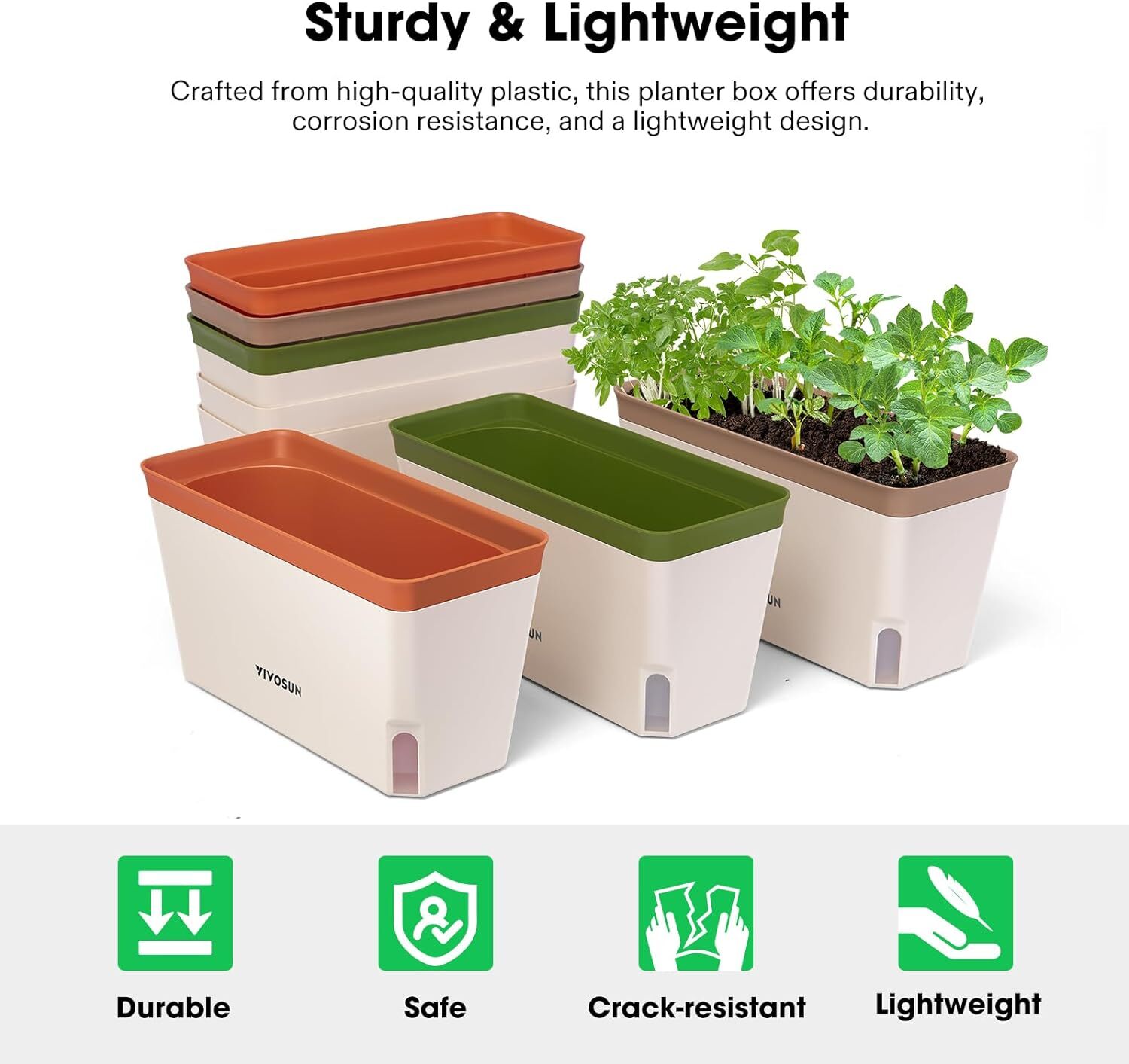 VIVOSUN 4/6 Pack Self-Watering Planters Window Planter Box w/ 10pcs Labels