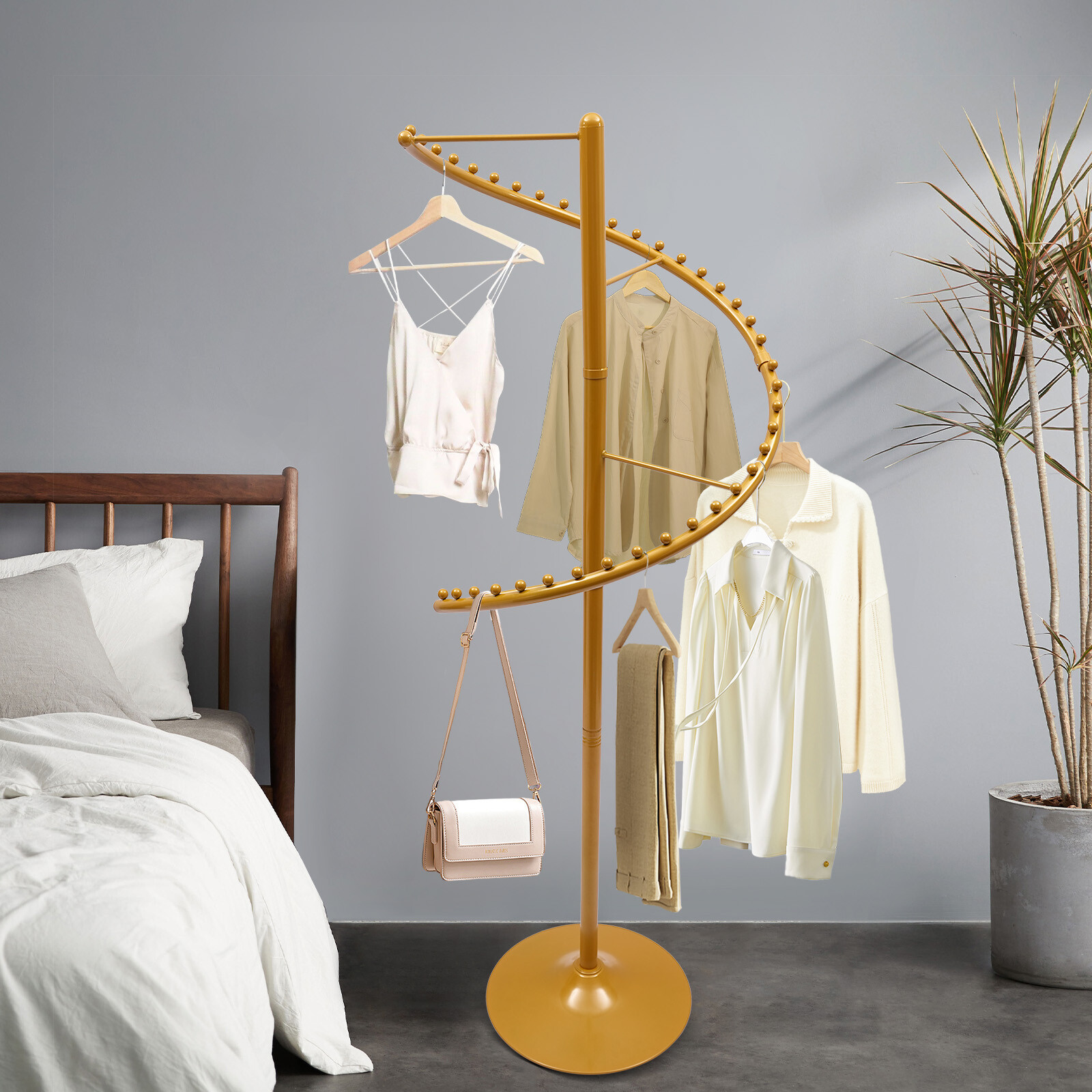 Modern Spiral Rotating Clothing Rack, Free Standing Heavy duty Garment Rack Gold