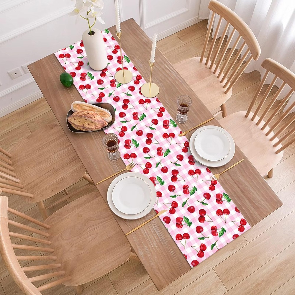 Cherry Table Runner Spring Summer Fruit Birthday Party Decorations Dining Roo...