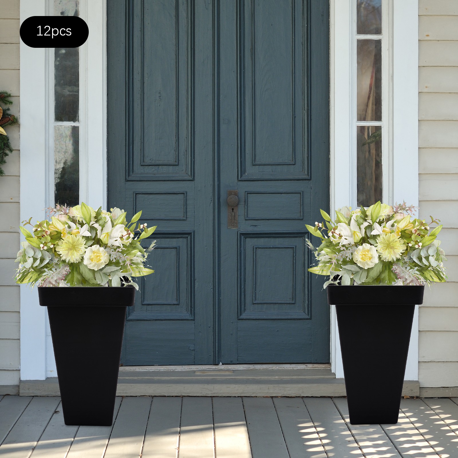 12 Pcs Black Plastic Flower Buckets, Flower Display Buckets, Wedding Flower Disp