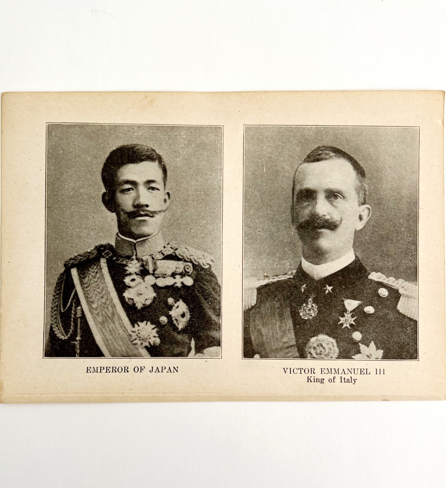 1914 WW1 Print Japan Emperor & Victor Emmanuel III Antique Military Collectible