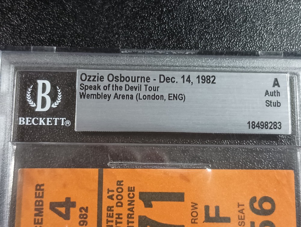 Ozzy Osbourne London Wembley 12/14/1982 Speak Of Devil Tour Ticket Beckett BAS