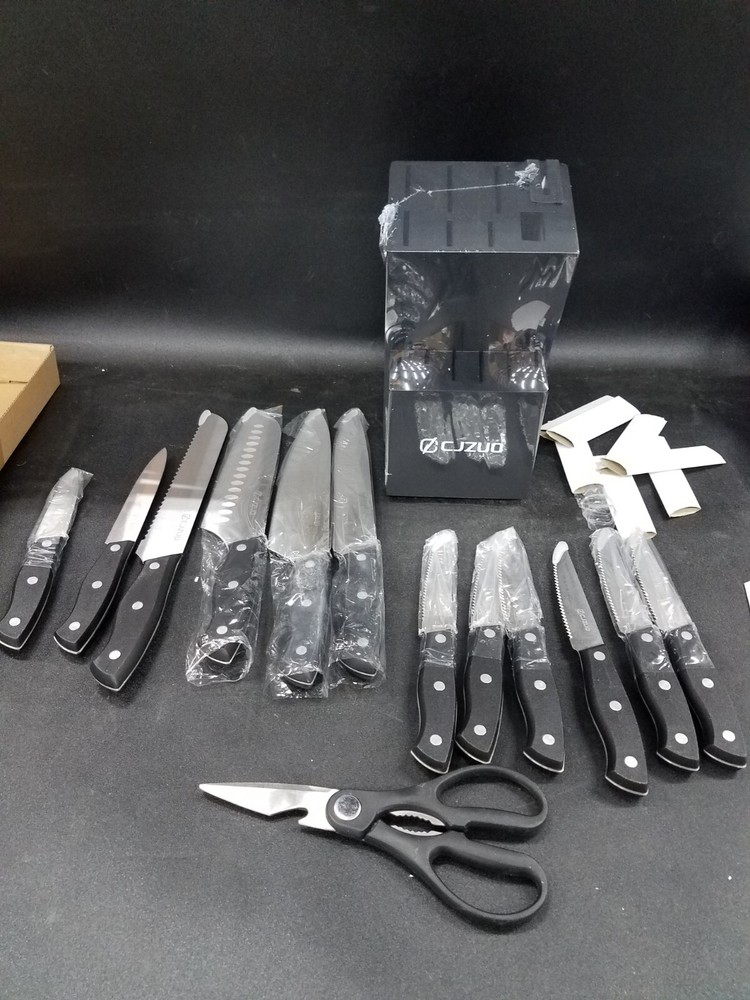 CJZUO 13 Piece Knife Set w/ Sharpener White