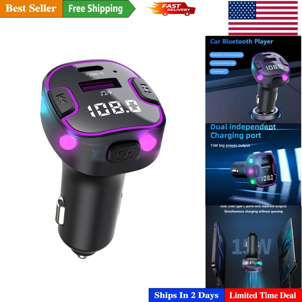 PD & QC3.0 Bluetooth Car Adapter - Hands-Free Calling & Colorful FM Transmitter