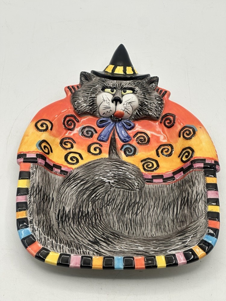 Fitz And Floyd Essentials Kitty Witches Snack Serve Display Dish EUC Halloween