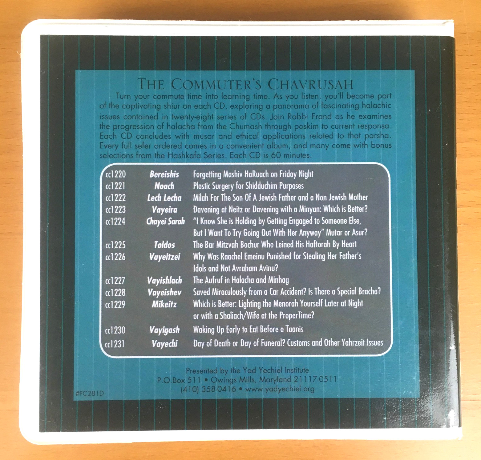 Rabbi Yissocher Frand BEREISHIS Commuter's Chavrusah Lecture Series 28 12 CD Set