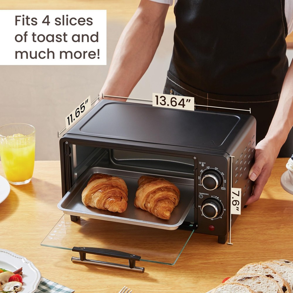 ETO490 9L/4 Slice Countertop Toaster Oven with 30-Minute Timer, Adjustable Te...