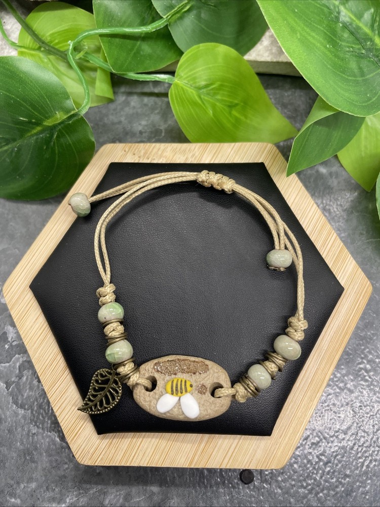 Unisex Ceramic Bead Bracelet Stackable Adjustable Tie 5-7” New Free Ship B256