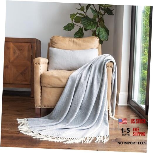 Beddings Elevate Your Comfort with Throw Blanket - Herringbone Dusk Blue