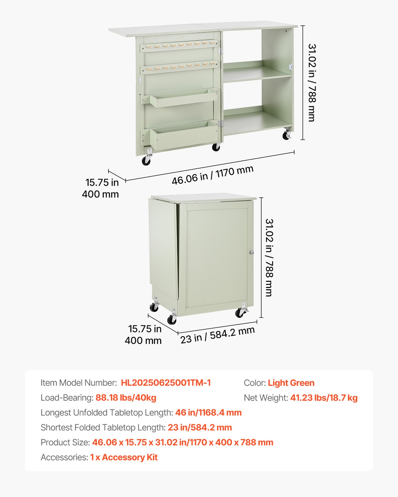 VEVOR Folding Sewing Table Multipurpose Sewing Machine Table Compact Light Green