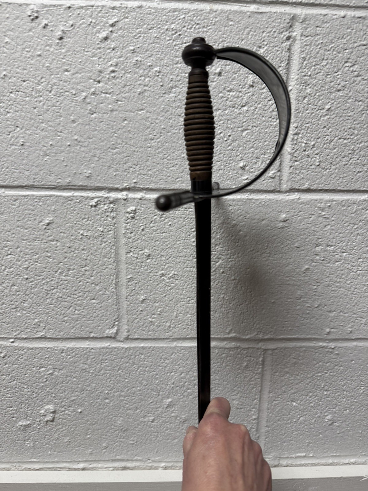 Antique Vintage 19th Century Sword Made In Spain Trefoil Blade Wood Handle