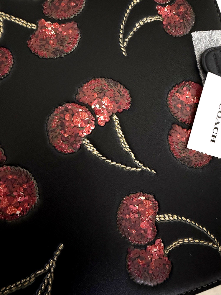 NWT COACH BLACK/RED GLITTER CHERRY NOTEBOOK CDB79
