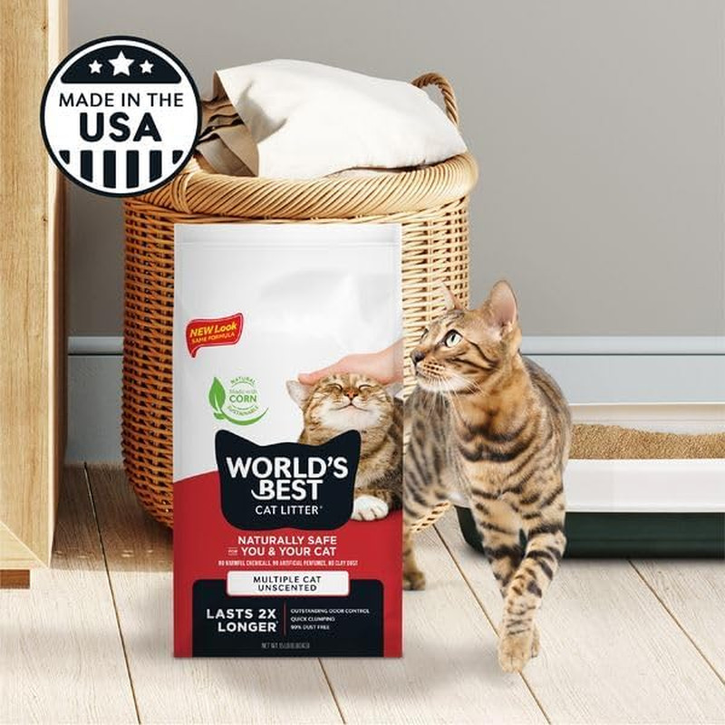 Multiple Cat Unscented, 32-Pounds - Natural Ingredients, Quick Clumping, Flushab