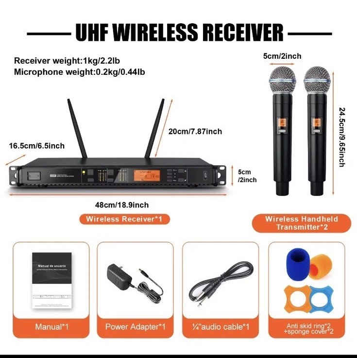 UX22 Professional Portable /Microphone 2 Channel Handheld UHF Wireless