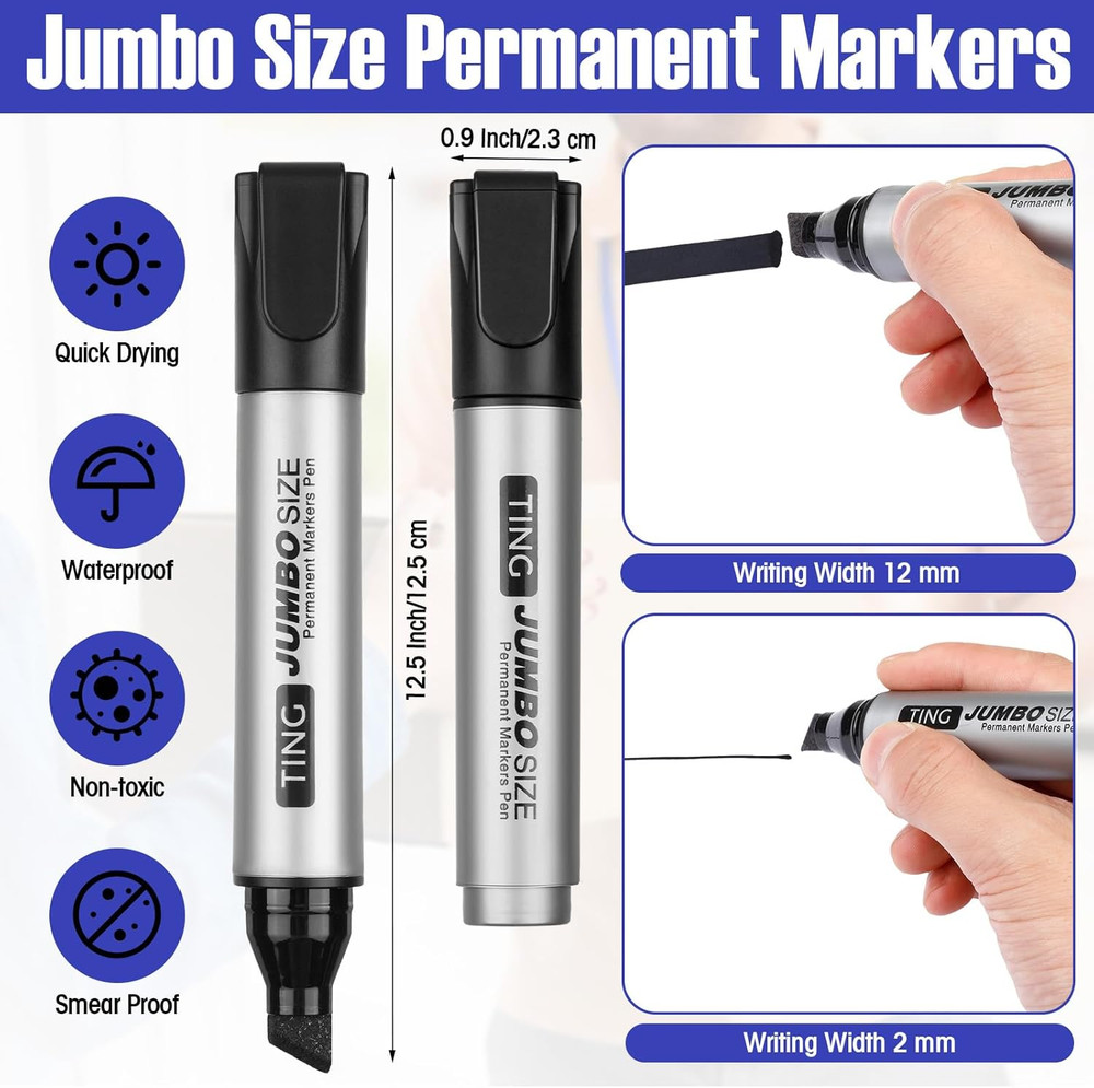 32 Pcs Jumbo Permanent Markers Bulk Large Chisel Tip Permanent Markers Waterproo