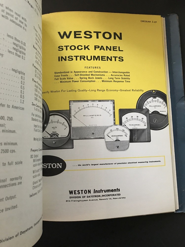 Weston Instruments Binder w/ Panel Instruments Meters Bulletins & Booklets