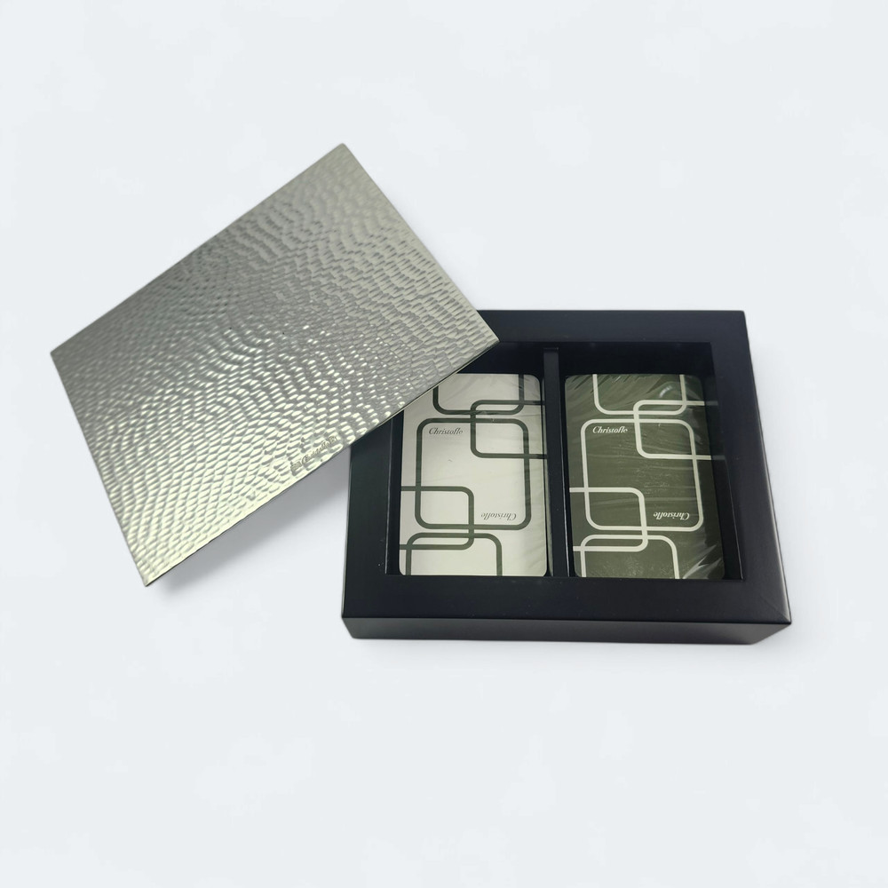 Christofle Hammered Silver Plate & Lacquer Box Set with 2 Decks Playing Cards