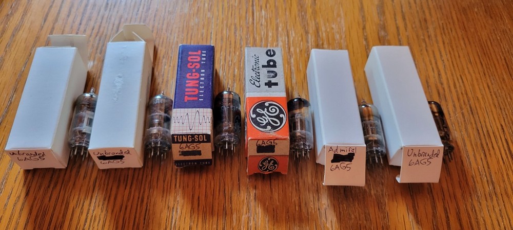 (2) 6AG5 Vacuum Tubes Tested Tung-Sol/GE/Admiral/Unbranded