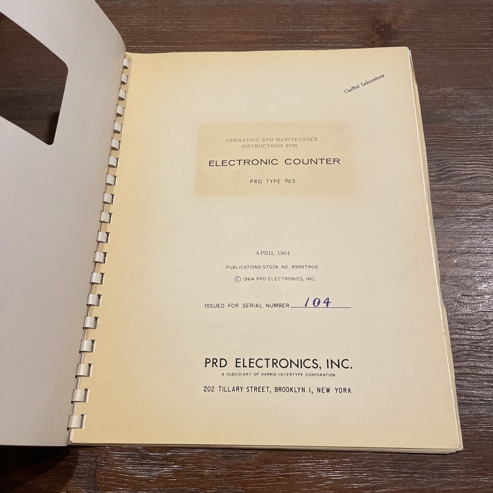 PRD Electronics Type 965 Electronic Counter Operating Instructions 1964