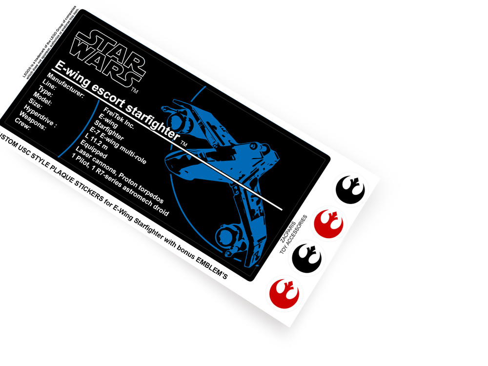 Custom Plaque sticker for Star Wars Set 75364 E-Wing Starfighter & model display