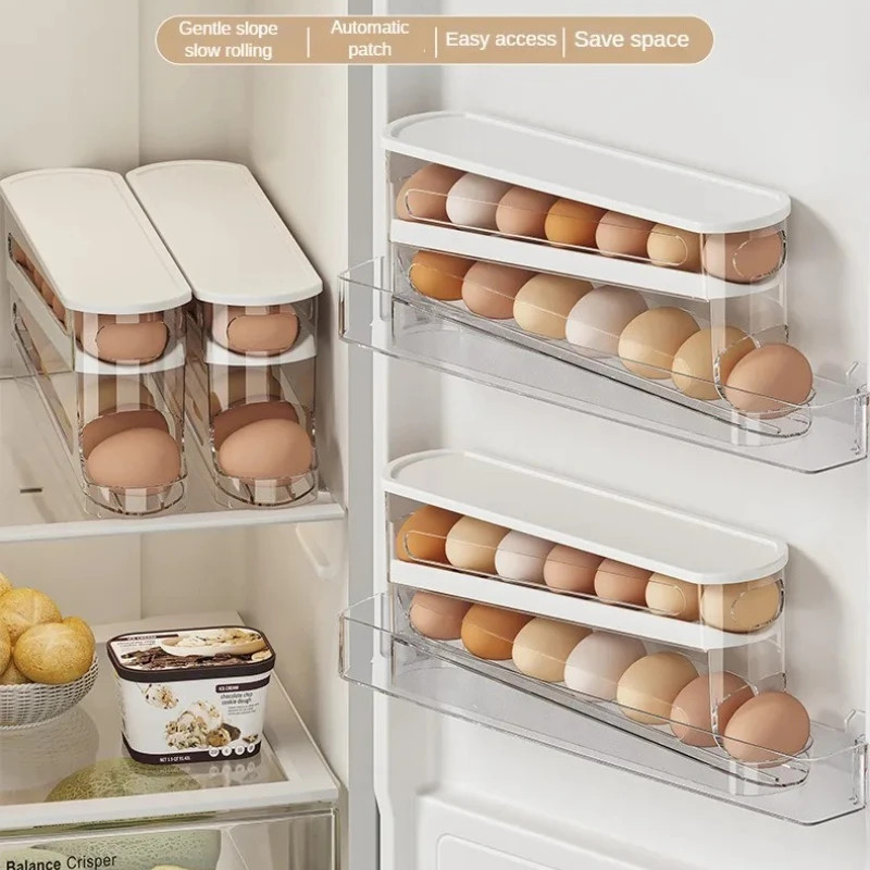 Bilayer Rolling Egg Storage Box Automatic Refrigerator Dispenser Holder Rack
