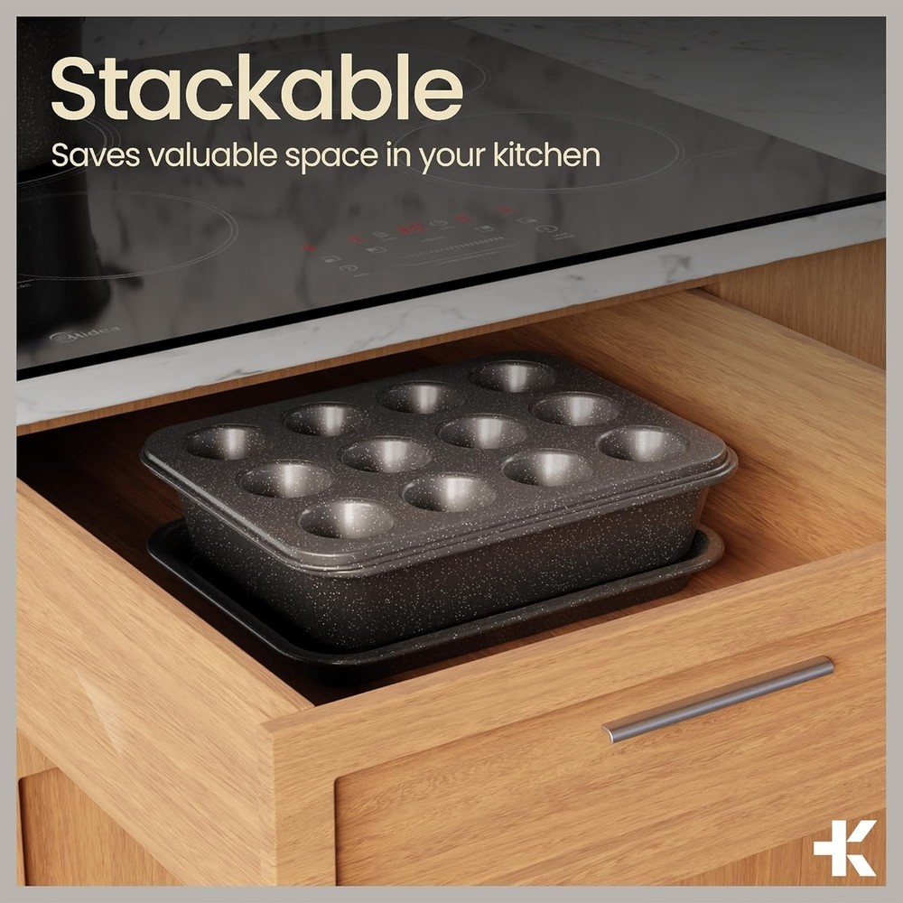 Bakken 4-Piece Bakeware Sets, Nonstick Carbon Steel Baking Sheet, Stackable Spac