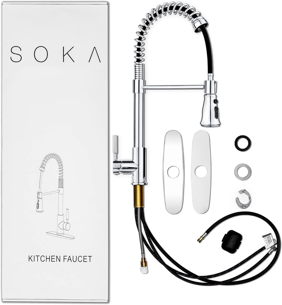 Kitchen Sink Faucet Single Handle with Pull Down Sprayer 3 Coil, Chrome